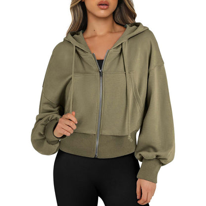 Sudadera con capucha de moda para mujer, sudadera corta con cremallera completa, sudadera informal con capucha