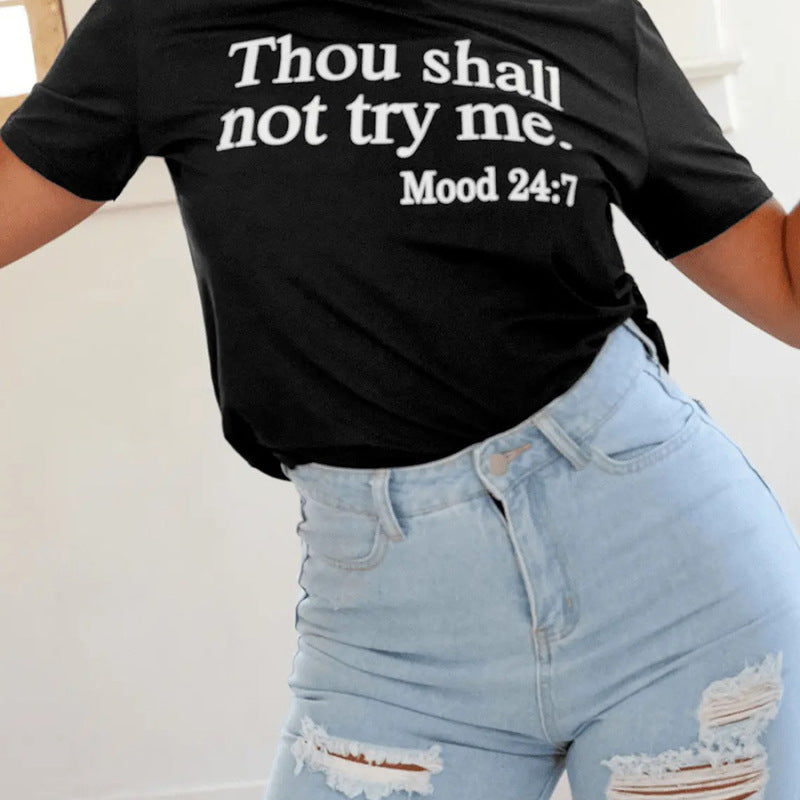Camiseta informal de manga corta con cuello redondo y estampado de letras para mujer