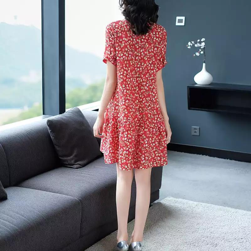 Women Fashion Casual Tiny Flower Printing Short Sleeve Plus Size Dress