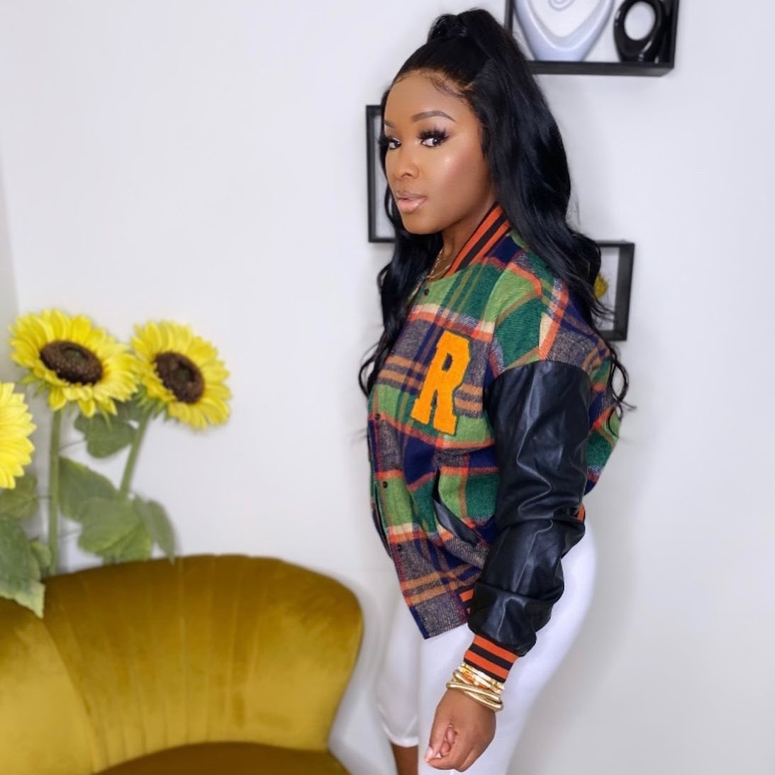 Autumn And Winter Plus Size Women Plaid Casual Pu Patchwork Baseball Jacket