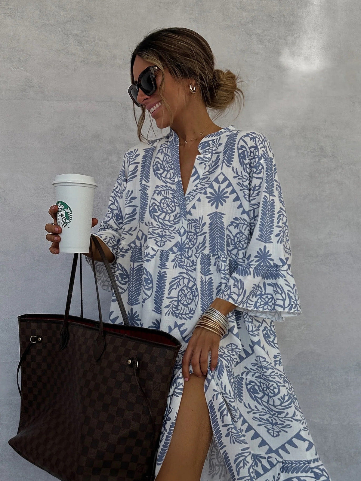 Bohemian Women Casual Print Sleeve Shirt Dress