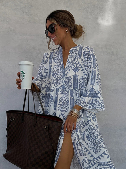 Bohemian Women Casual Print Sleeve Shirt Dress