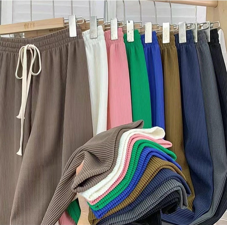 Pantalones casuales de pierna ancha y holgados de color sólido para mujer