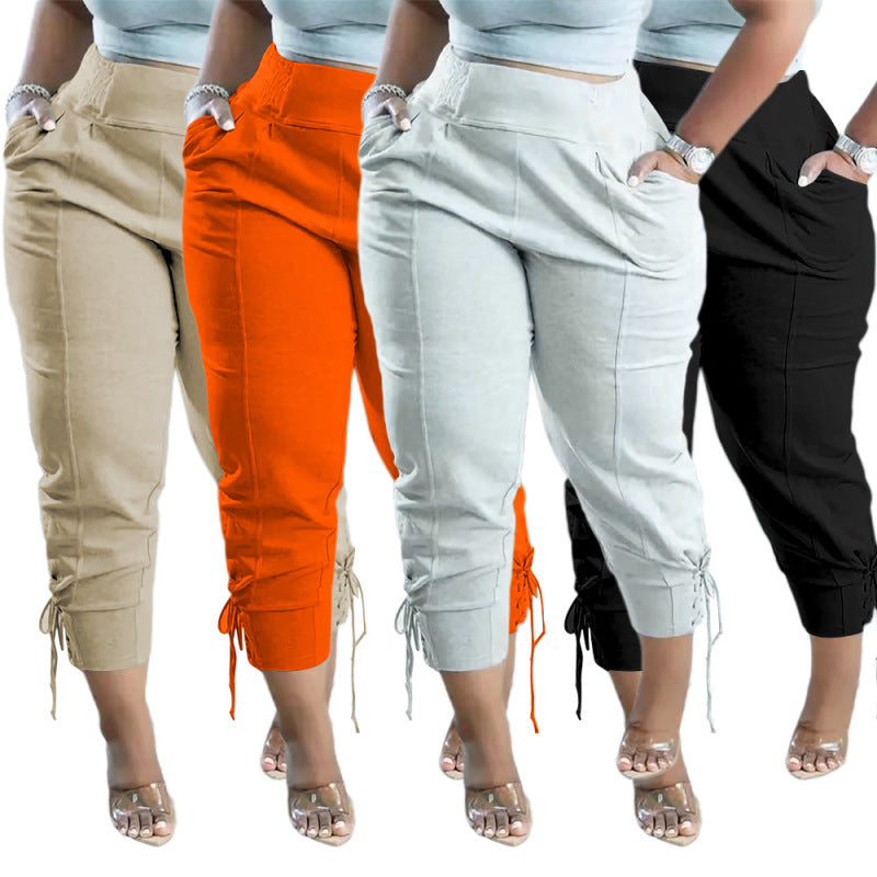 Casual Women Athleisure Solid Color Lace-Up Pants