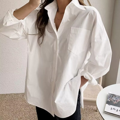 Blusas holgadas de manga larga informales y sencillas para oficina para mujer