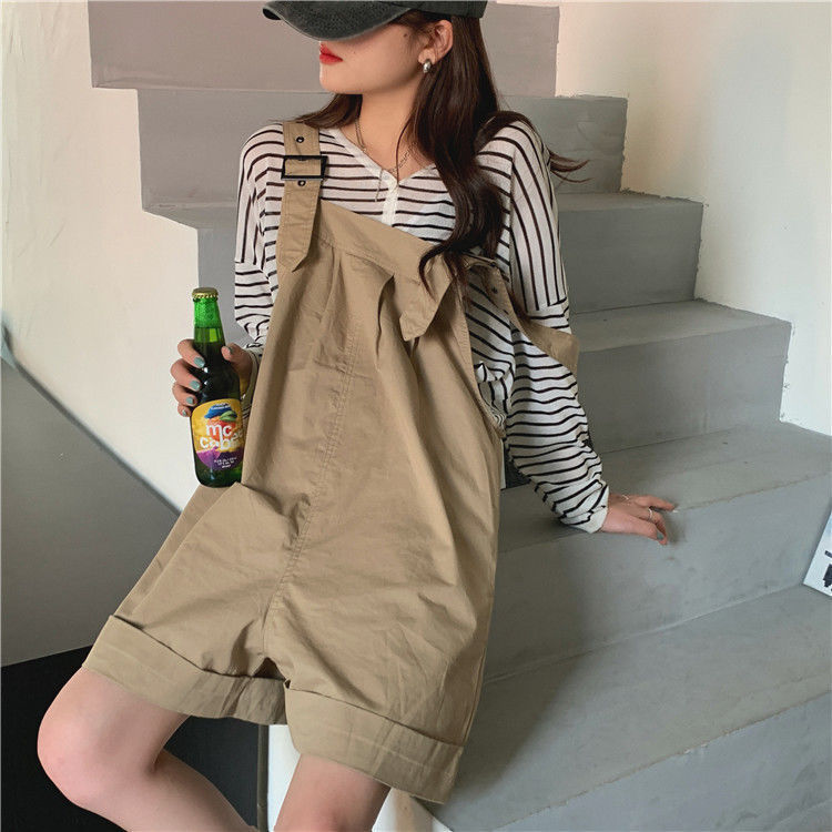 Women Summer Solid Color Casual Edgy Loose Overalls