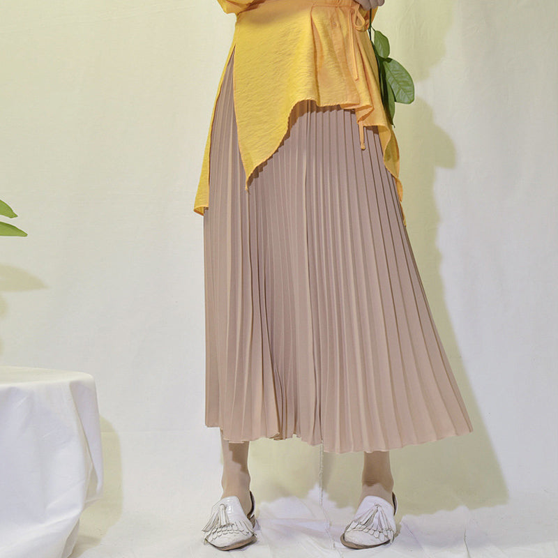 Falda larga plisada vintage para mujer, informal, de cintura alta