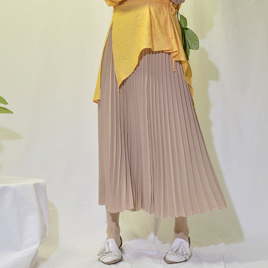 Falda larga plisada vintage para mujer, informal, de cintura alta