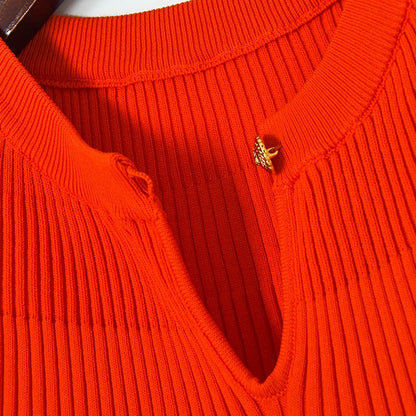 Vestido informal de punto de manga corta con cuello redondo y color liso para mujer