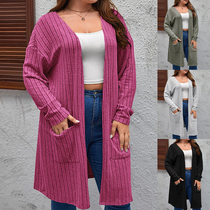 Women Fashion Casual Plus Size Long Sleeve Cardigan Knitted Jacket