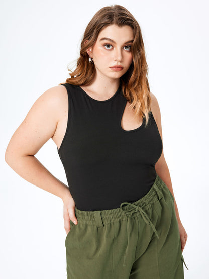 Summer Women Fashion Plus Size Casual Round Neck Hollow Sleeveless Top