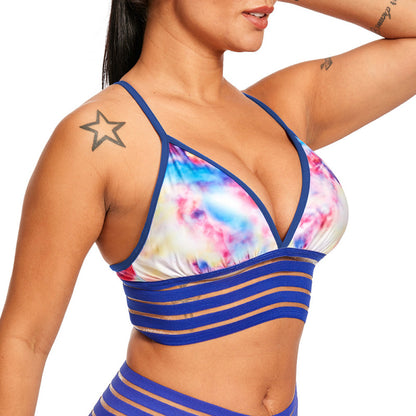 Sujetador camisola deportivo informal para mujer, con estampado de yoga y fitness, de encaje, sexy y con espalda descubierta