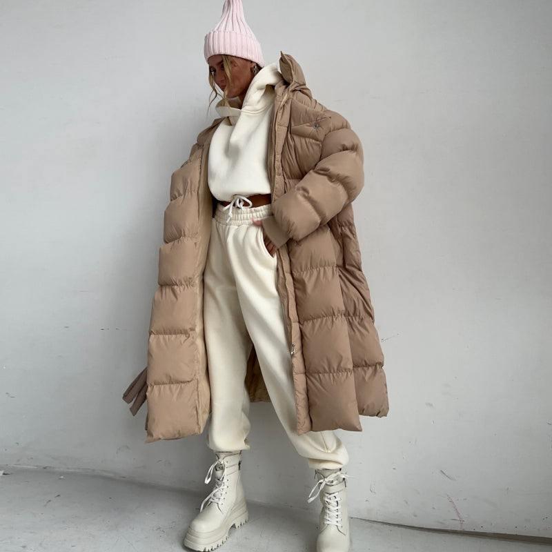 Chaqueta acolchada con capucha larga y cálida informal para mujer para otoño e invierno