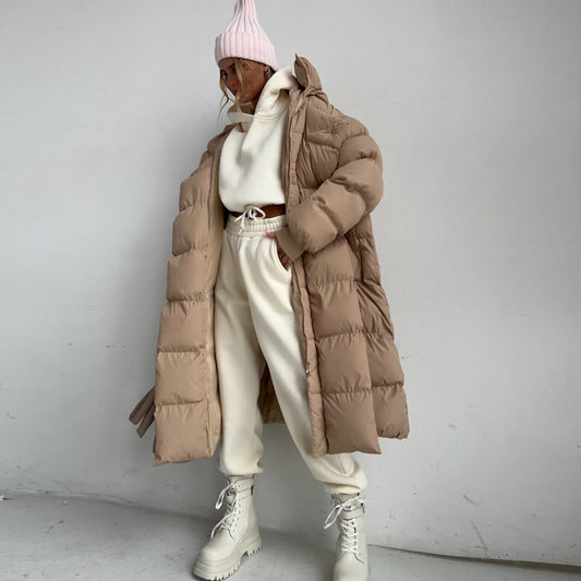 Chaqueta acolchada con capucha larga y cálida informal para mujer para otoño e invierno