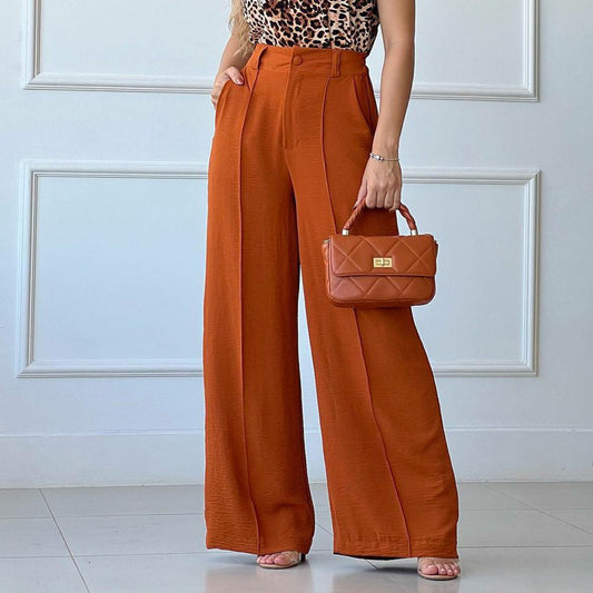 Women Solid Color Office Spring And Summer Solid Color Loose Pleated Wide Leg Casual Pants
