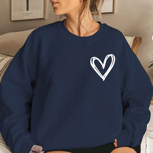 Sudadera informal de otoño e invierno para mujer con forro polar y cuello redondo con estampado de corazón