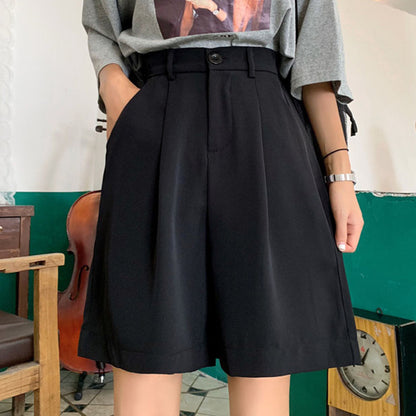 Summer Women Casual Solid Color Black Straight Suit Shorts