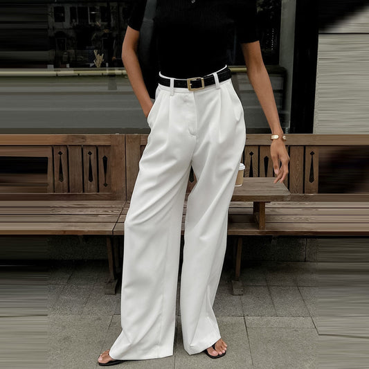 Pantalones rectos de cintura alta de color liso informales a la moda para mujer