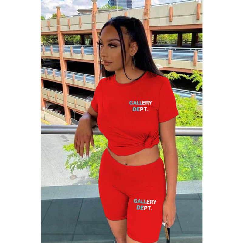 Conjunto deportivo informal de moda deportiva para mujer, camiseta de manga corta con estampado de letras y pantalones cortos