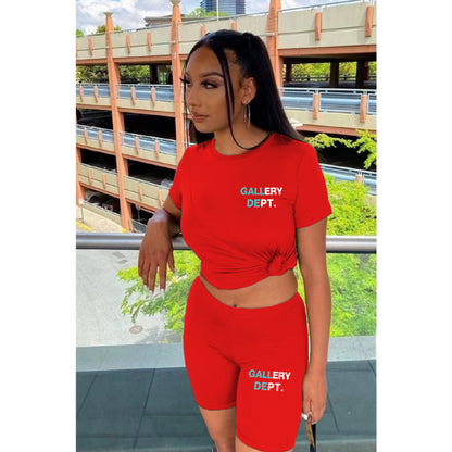 Conjunto deportivo informal de moda deportiva para mujer, camiseta de manga corta con estampado de letras y pantalones cortos