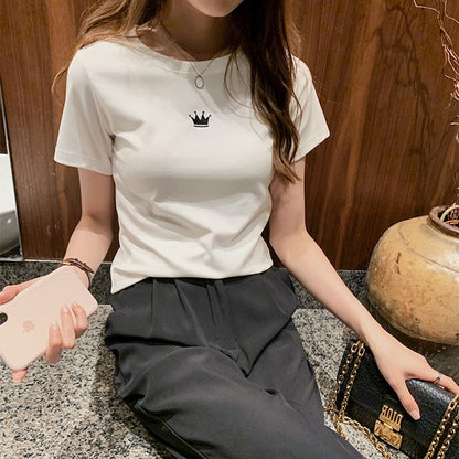 Camiseta informal de manga corta con cuello redondo para mujer