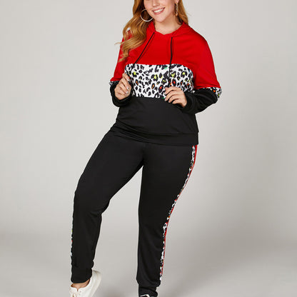 Conjunto de sudadera y pantalones deportivos informales con estampado de leopardo para mujer