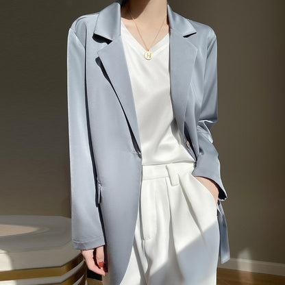 Blazer informal de manga larga para mujer, color liso, a la moda
