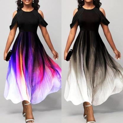 Women Fashion Casual Gradient Print Maxi Dress