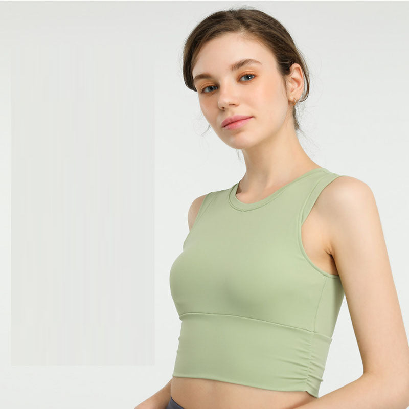 Camiseta deportiva sin mangas con cuello redondo, transpirable, de color sólido y ajustada, informal para mujer