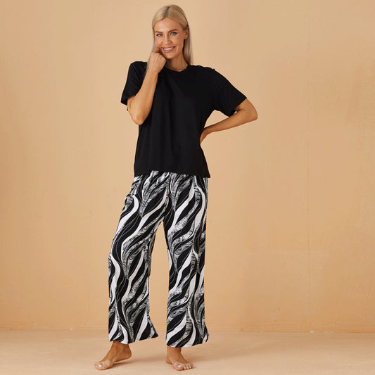Conjunto de pijama informal de manga corta con top y pantalón para mujer