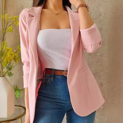 Women Casual Solid Color Lapel Long Sleeve Blazer