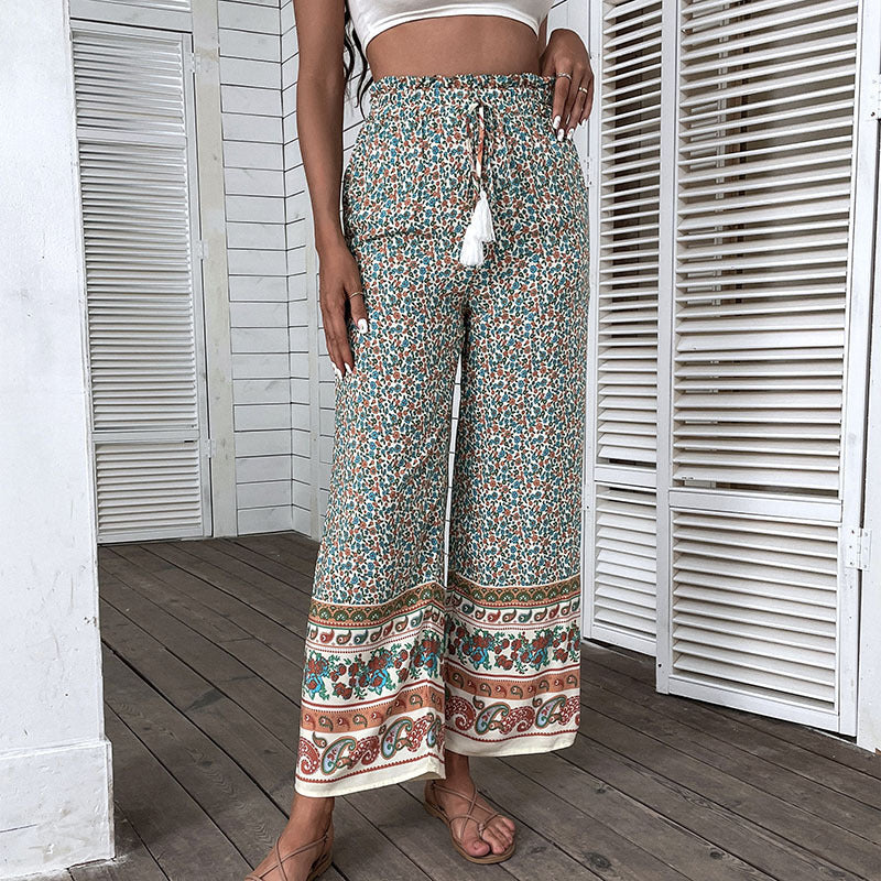 Women Vacation Casual Printed Pants Bohemian Wide Leg Pants