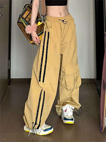 Vintage Casual Pants Women'S Short Summer Distinctive Straight Wide Leg Pants Loose High Waist Sports Pants