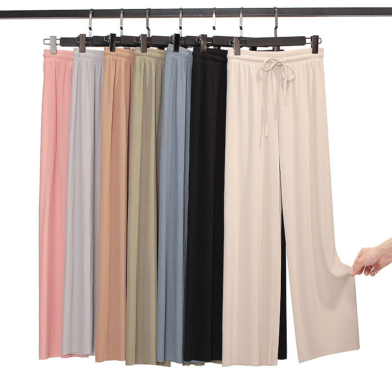 Pantalones casuales de pierna ancha y holgados de color sólido para mujer