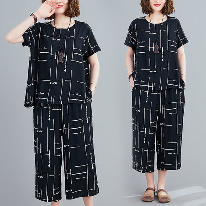Conjunto de camiseta informal holgada de manga corta y pantalón ancho para mujer