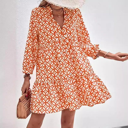 Women Fashion Casual Printed Long Sleeve Loose Dress