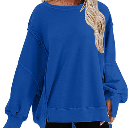 Sudadera informal de otoño para mujer, holgada, de color liso, con cuello redondo y manga larga