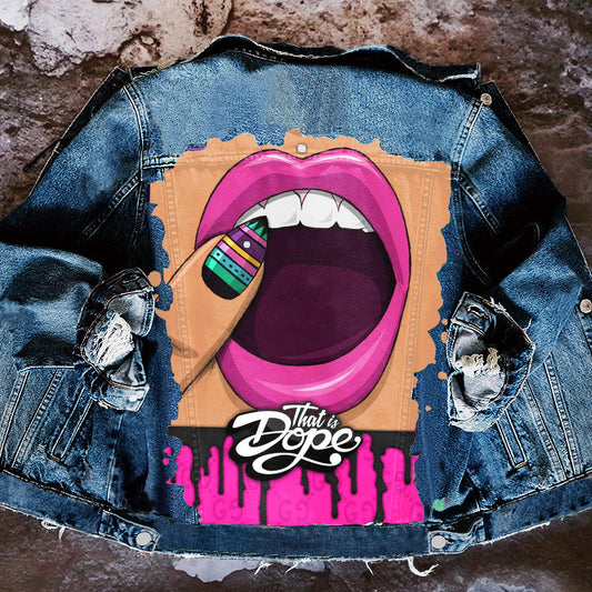 Chaqueta vaquera informal de manga larga con estampado gráfico y botonadura sencilla para mujer