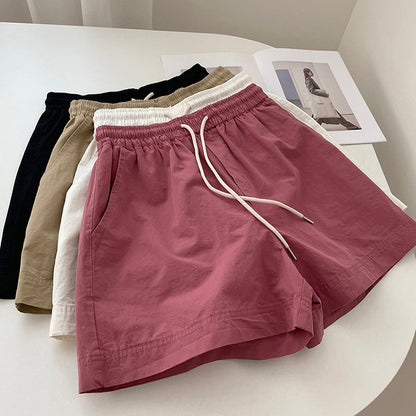 Women Casual Basic Looses Pure Cotton Summer High Waist A- Shape Shorts