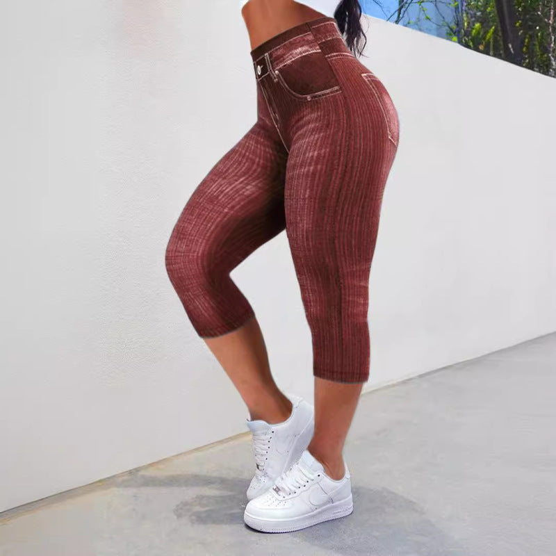 Women Fashion Casual Plus Size Slim-Fit Hip Imitation Denim Stretch Pants