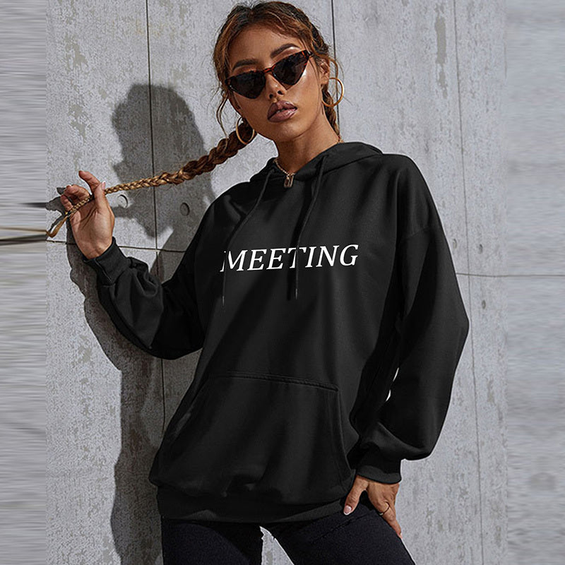 Sudadera con capucha de manga larga con estampado de letras informal a la moda para mujer
