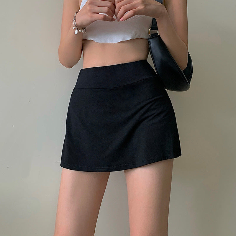 Summer Women Casual Solid Color High Waist Mini Split Skirt