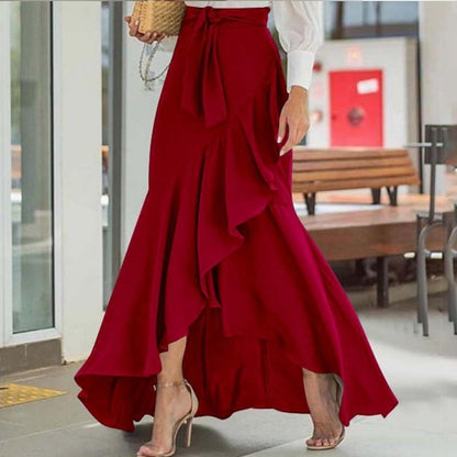 Plus Size Elegant Women Casual Solid Ruffled Fishtail Irregular Skirt