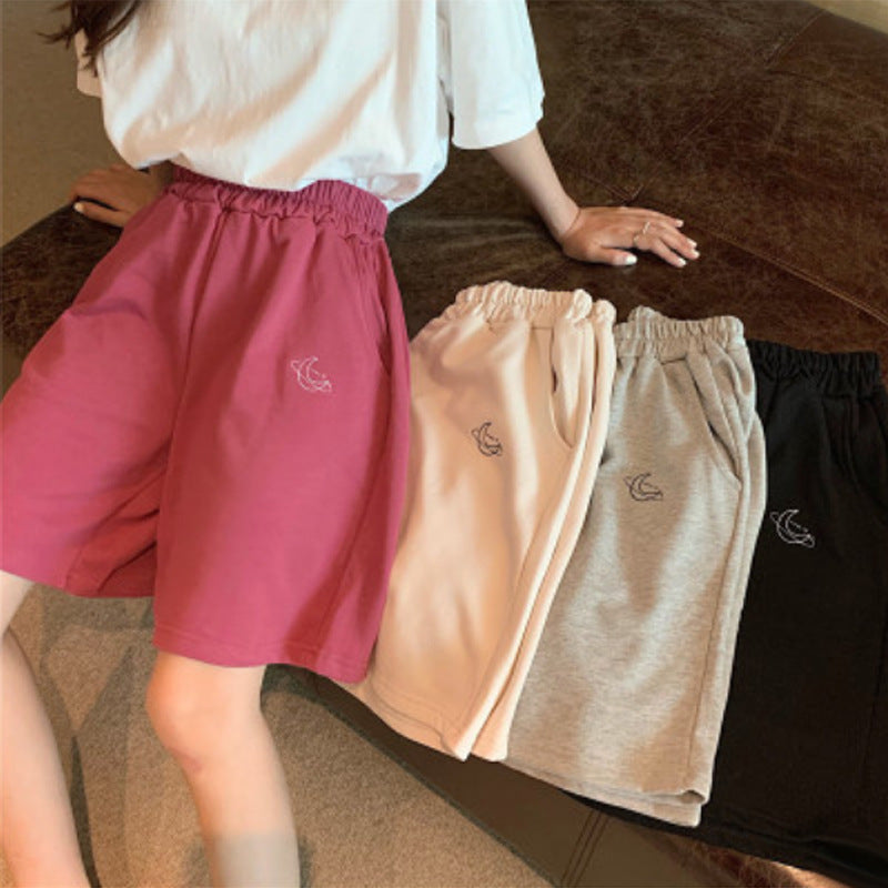 Women Fashion Casual Embroidered Elastic-Waist Shorts
