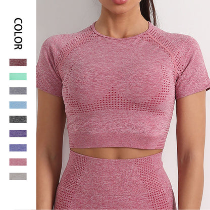 Top deportivo de yoga de manga corta, ajustado, elástico y de alta elasticidad, informal, a la moda para mujer