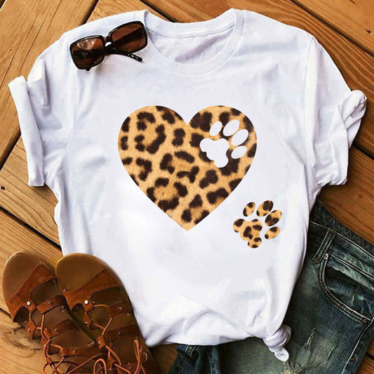 Camiseta informal de manga corta con estampado de corazón para mujer