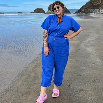 Mono informal de verano con cremallera y solapa de color liso para mujer