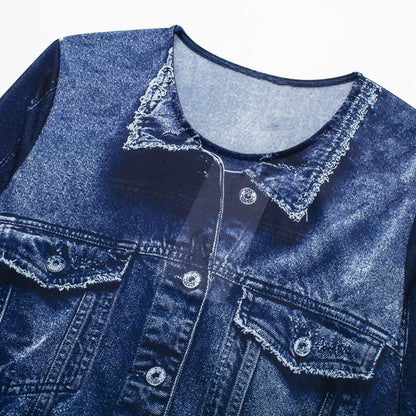 Chaqueta vaquera informal de manga larga con solapa y botonadura sencilla para mujer
