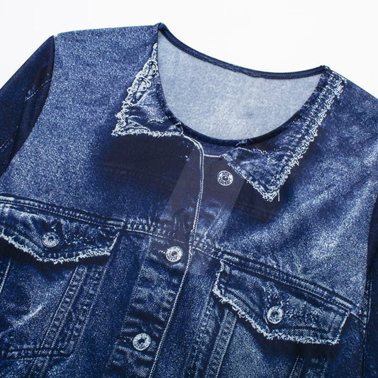 Chaqueta vaquera informal de manga larga con solapa y botonadura sencilla para mujer