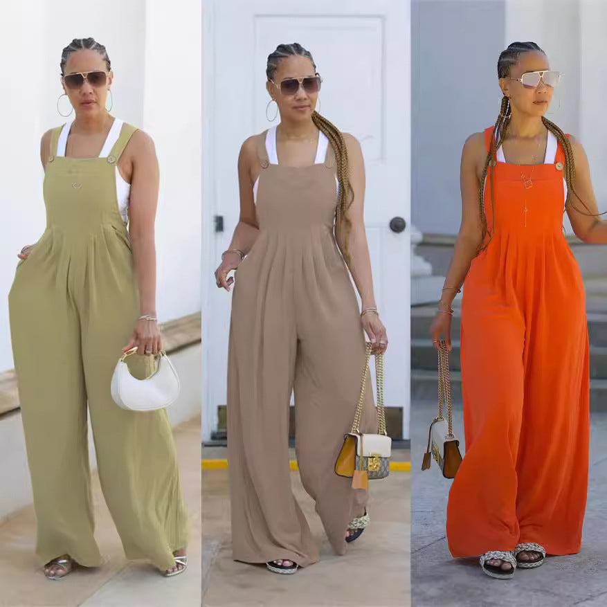 Women Casual Solid Color Wide-Leg Jumpsuit